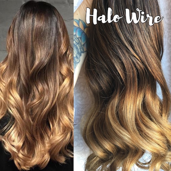 Halo Wire Extensions Ombre Hair Golden Brown Hair Golden Etsy