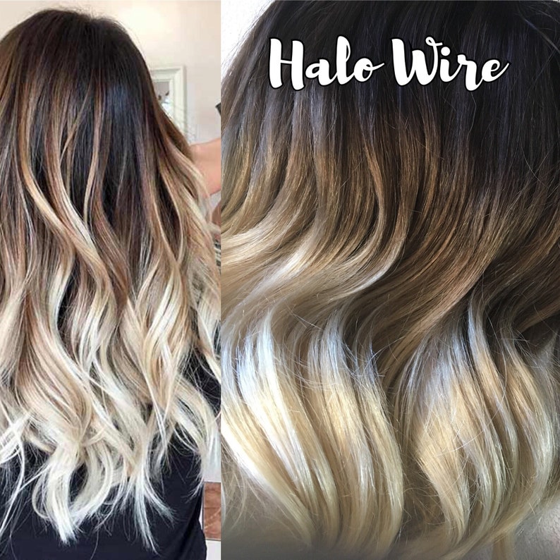 Halo Wire Extensions Ombre Hair Golden Brown Hair Blonde Etsy