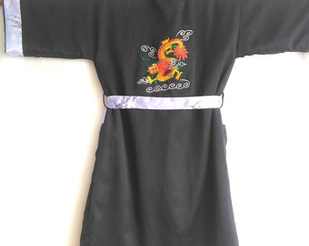 dragon kimono, black chinese men kimono robe, robe with dragon, double sided kimono robe with dragon, vintage men's black kimono