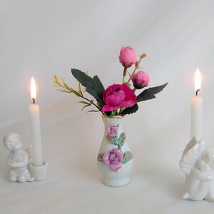ceramic angel candle holder, shabby chic, vintage souvenirs, candlestick with an angel, white angel, angel figurine and flower vase
