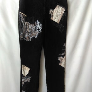 Custom Patchwork Jeans, jeans with patches, black women denim pants, upcycled jeans, black   jeans, US 9 size, appliqué embroidered jeans