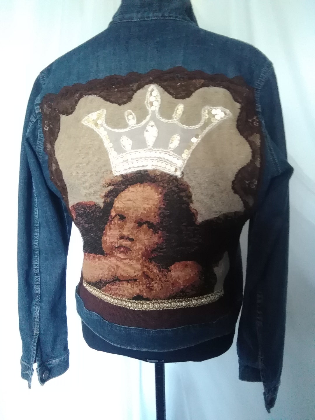 Veste en jean patchwork, veste de concert en denim, veste en denim brodée, veste en jean