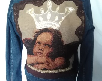 Patchwork jeans jacket, denim concert jacket ,embroidered denim jacket, custom jean jacket, jean upcycled jean jacket, denim Jacket,