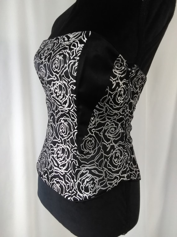 Corset Top, Corset Bustier, Black Corset With Silver Print, Vintage Corset,  the Clasp Has a Lock on the Side, 