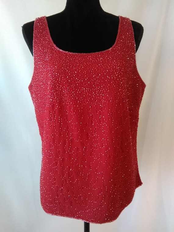 Red women's party dress,blouse with beads,embroide