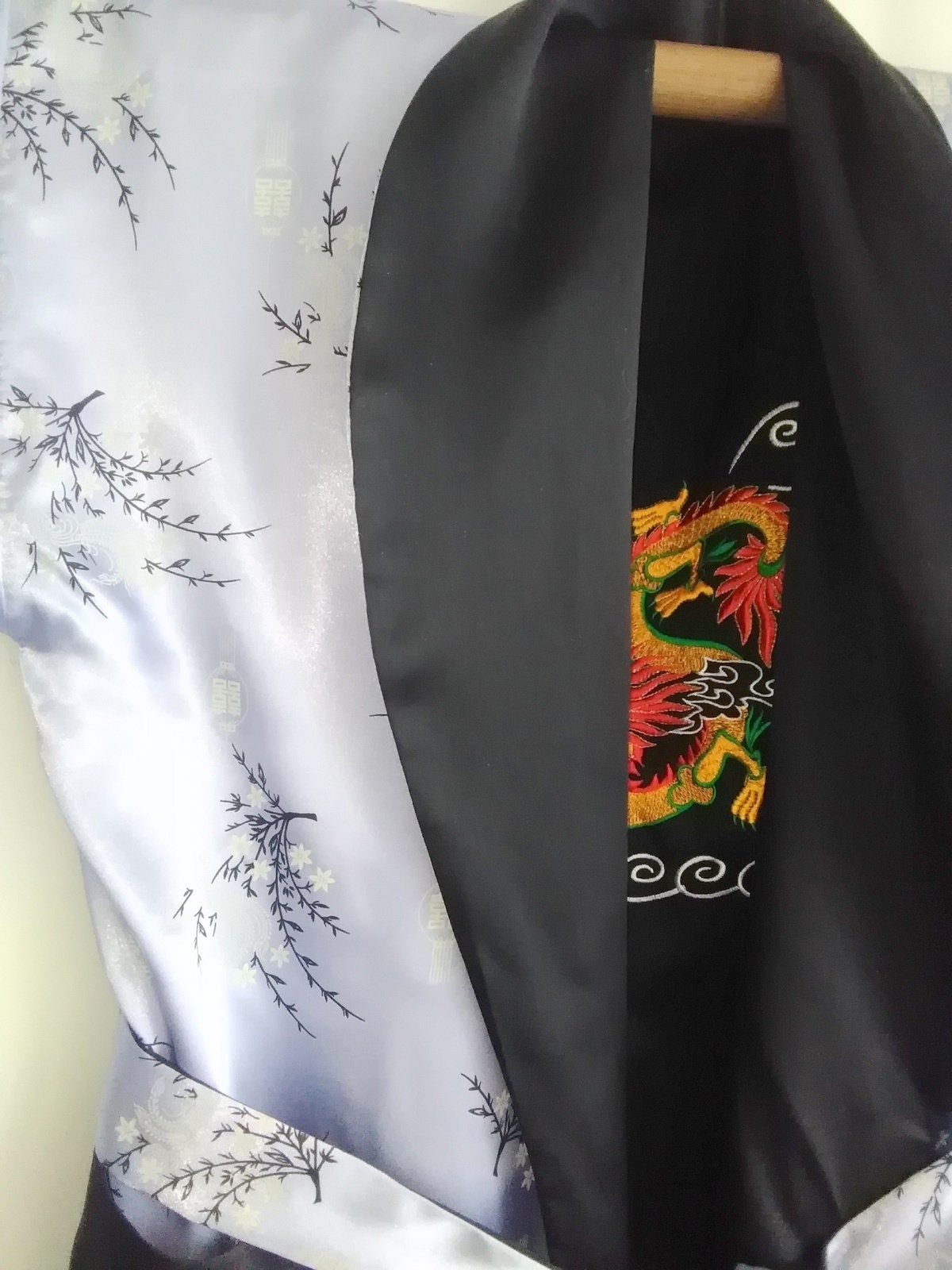Dragon Kimono, Black Chinese Men Kimono Robe, Robe With Dragon, Double ...