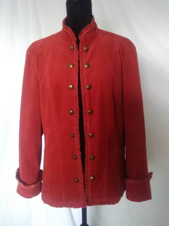 Military style,red jacket,vintage velvet ,red velv