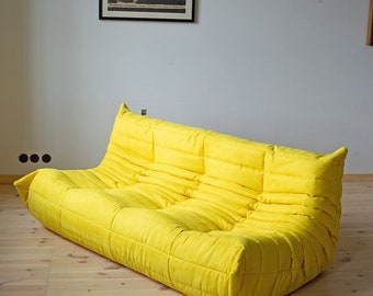 Togo Yellow Microfiber 3 seater Sofa by Michael Ducaroy for Ligne Roset