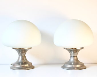 Vintage Pair Of Art Deco Mushroom Table / Bedside / Desk Lamps
