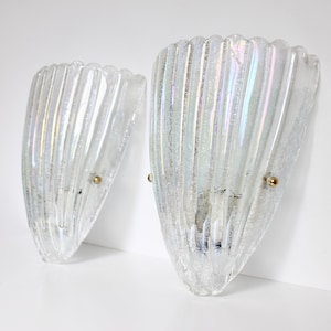 Vintage Pair of Murano Glass Iridescent Effect Wall Lamps / Wall Lights Barovier & Toso style