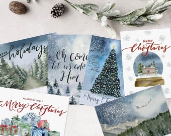 Christmas card set | Christmas tree card set | Christmas card bundle | Box of Christmas cards | Watercolor Christmas cards | Holiday Cards