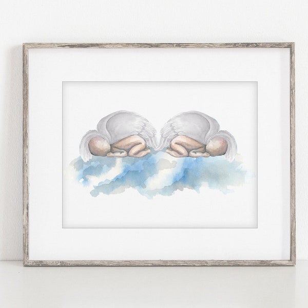 Twin infant loss custom watercolor art print | Angel baby wall art | Miscarriage gift | child loss baby loss art | Miscarriage keepsake