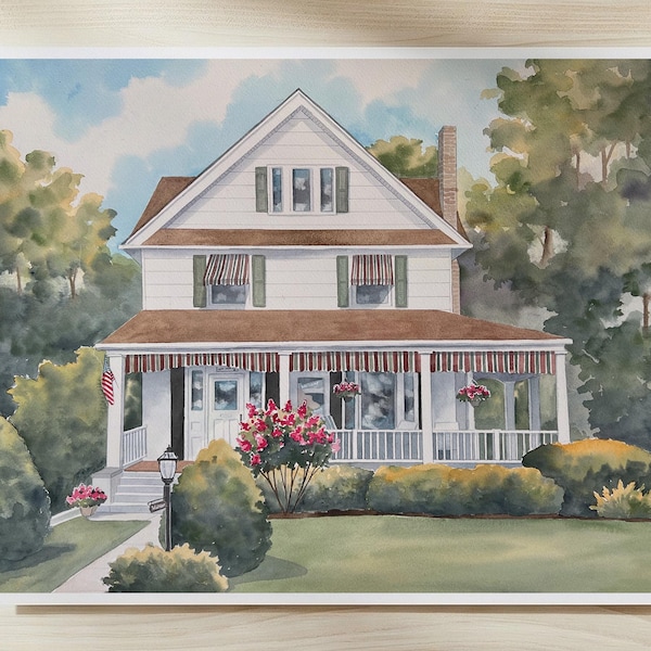 Custom Watercolor Home Portrait, Hand Painted House Painting from Photo