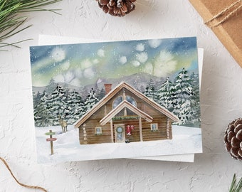 Christmas Card of Santa's cabin at the North Pole | Blank Christmas Card | Holiday Card | Christmas Greeting Card | watercolor card