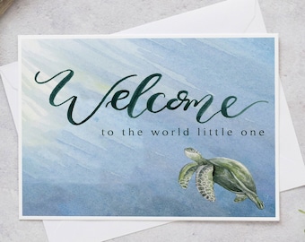 New Baby Card | Welcome to the world little one | Turtle New Arrival Card | Congratulations Baby Greetings Card with Envelope | Baby shower