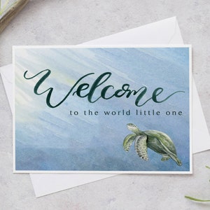 New Baby Card | Welcome to the world little one | Turtle New Arrival Card | Congratulations Baby Greetings Card with Envelope | Baby shower