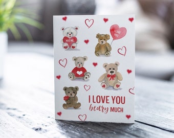 Watercolor Teddy Bear Valentine's Day Card | Beary Much Love