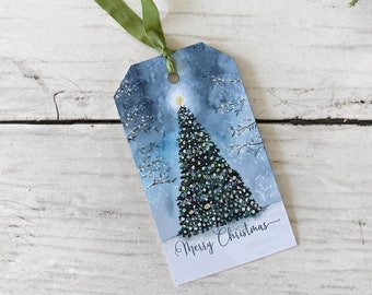Christmas Tree gift tag | Set of gift tags | Holiday Gift tags | Watercolor gift tag with silk string | gift enclosure| Tag for present