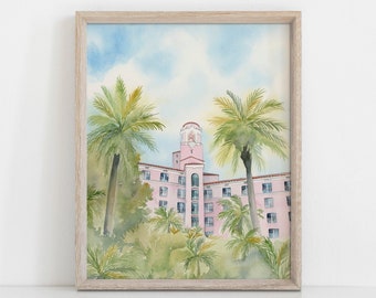 The Vinoy Renaissance Hotel, St Petersburg Beach Florida Watercolor painting, Wedding invitation art, Pink Florida Hotel, Florida art