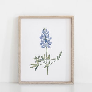 Watercolor Bluebonnet flower Wall Art | Texas state flower Painting | Spring Floral art | Watercolor Flower Gift for Mom Mother&#39;s Day