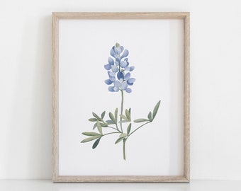 Watercolor Bluebonnet flower Wall Art | Texas state flower Painting | Spring Floral art | Watercolor Flower Gift for Mom Mother's Day