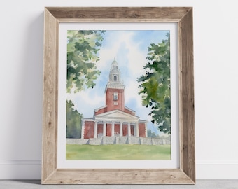 Swasey Chapel at Denison University watercolor art, Granville Ohio watercolor art print, Graduation gift, hand-painted college art, Denison