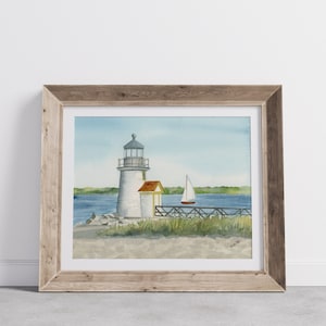 Nantucket Brant Point lighthouse wall art, watercolor lighthouse painting, Nantucket lighthouse illustration, wedding invitation coastal art