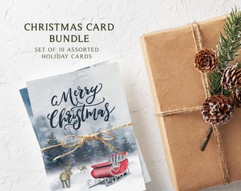 Christmas card set | Christmas tree card set | Christmas card bundle | Box of Christmas cards | Watercolor Christmas cards | Holiday Cards