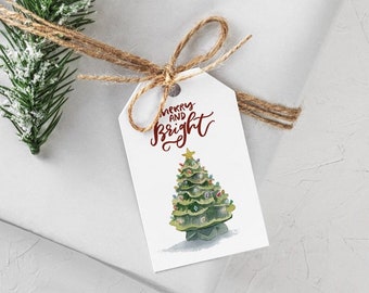 Christmas tree gift tag | Set of gift tags | Holiday Gift tags | Watercolor gift tag with string | gift enclosure| Tag for present or gift