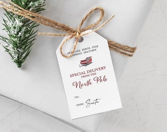 Santa gift tag | Christmas gift tag | Set of gift tags | Holiday Gift tags | Watercolor gift tag with string | Tag for present or gift