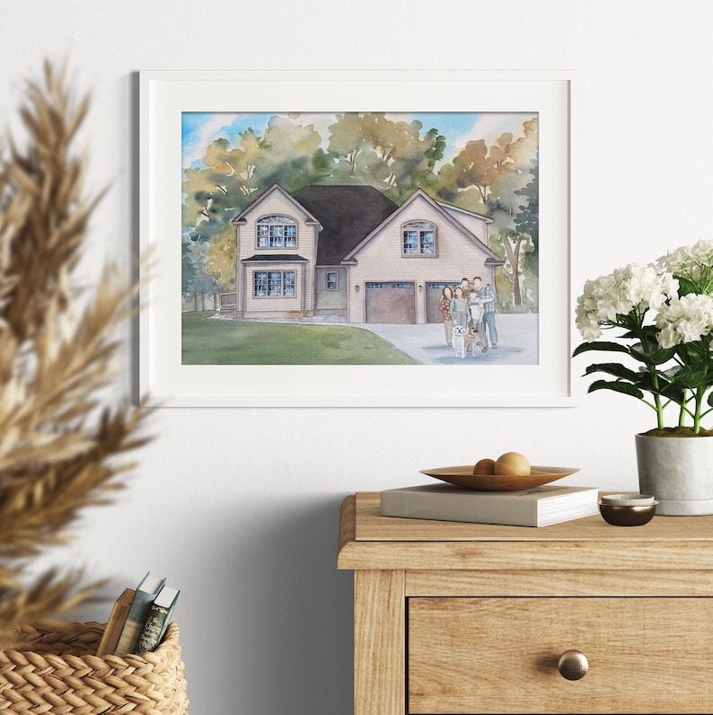 House portrait watercolor painting with family, hand painted House painting, custom portrait, Housewarming Gift, Mother's Day, Realtor gift image 8