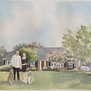 House portrait watercolor painting with family, hand painted House painting, custom portrait, Housewarming Gift, Mother's Day, Realtor gift image 3