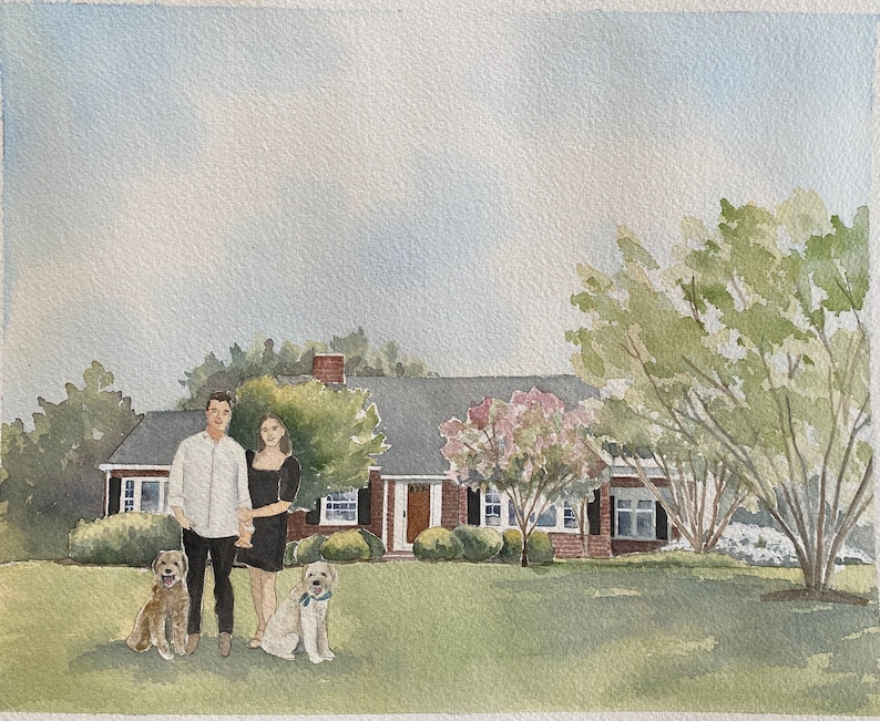 House portrait watercolor painting with family, hand painted House painting, custom portrait, Housewarming Gift, Mother's Day, Realtor gift image 3