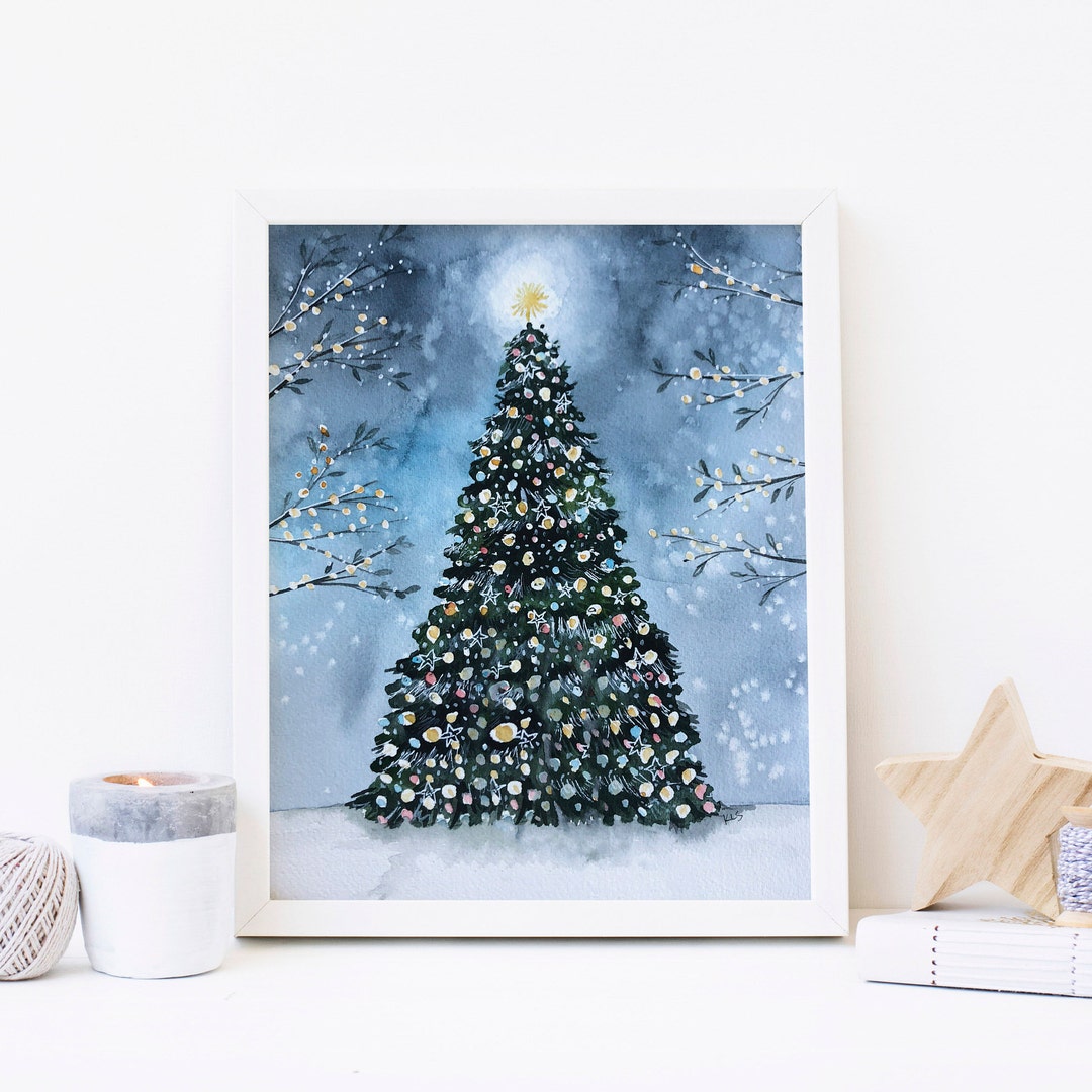 Christmas Tree Wall Art, Holiday Decor, Watercolor Christmas Print ...