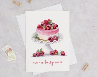 Valentine's Day card | Cute Valentine's Day card | Anniversary card | Valentine's Day card for kids | cake valentine's card | Raspberry card