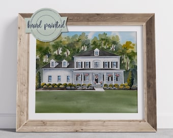 Hand painted watercolor house painting, housewarming gift, Watercolor house portrait, Mother's Day gift, painting of home, home illustration