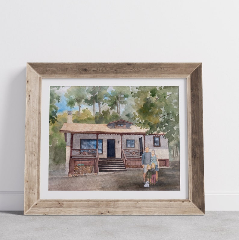 House portrait watercolor painting with family, hand painted House painting, custom portrait, Housewarming Gift, Mother's Day, Realtor gift image 9