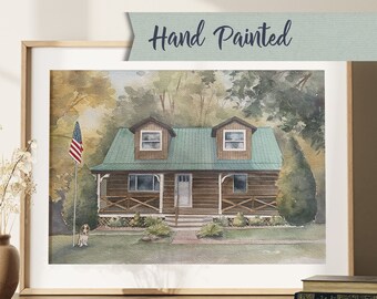 Watercolor house portrait hand painted, painting of house, new home gift, realtor gift, first home illustration, gift for mom, closing gift