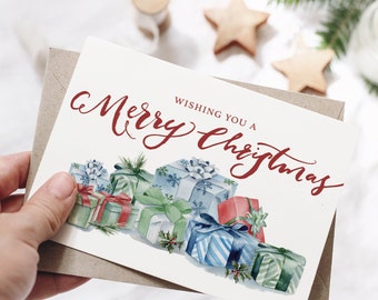 Watercolor Christmas gifts Card | Blank Christmas Card | Holiday Card | Cute Christmas card | Christmas Greeting Card | Christmas card