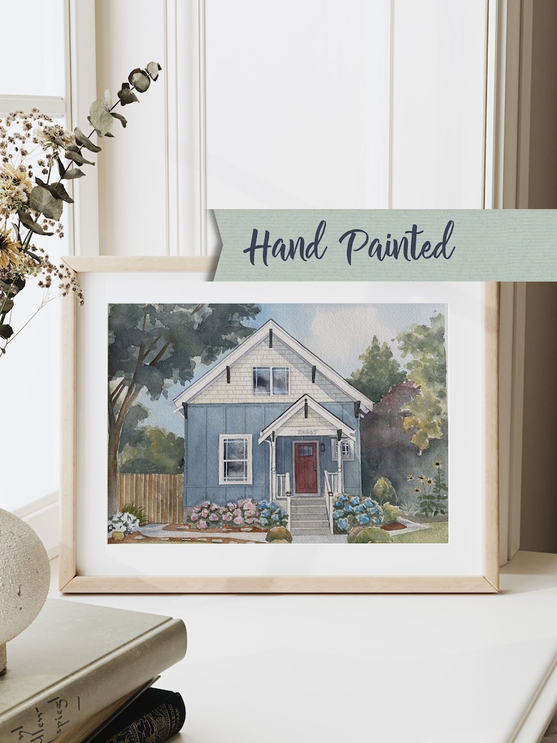 Custom house portrait gift hand painted house painting from photo, realtor closing gift, housewarming gift, Watercolor of home, Mother's Day image 2