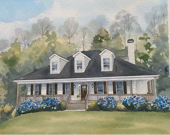 Custom house portrait gift hand painted house painting from photo, realtor closing gift, housewarming gift, Watercolor of home, Mother's Day