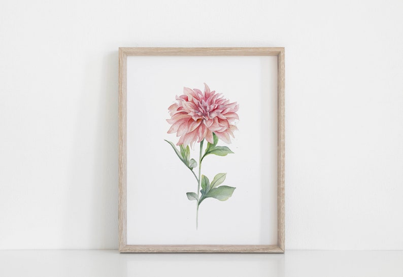 Watercolor Dahlia Wall Art Watercolor Pink Dahlia Painting Etsy