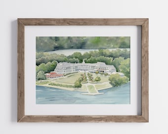 Sagamore Resort Hotel print, Lake George New York wall art, Bolton Landing, art for wedding stationery, Adirondacks Mountain print