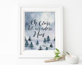 Christmas watercolor wall art, Christmas Holiday Decor, Watercolor Christmas Print, Holiday Wall Art, Religious Christmas wall art