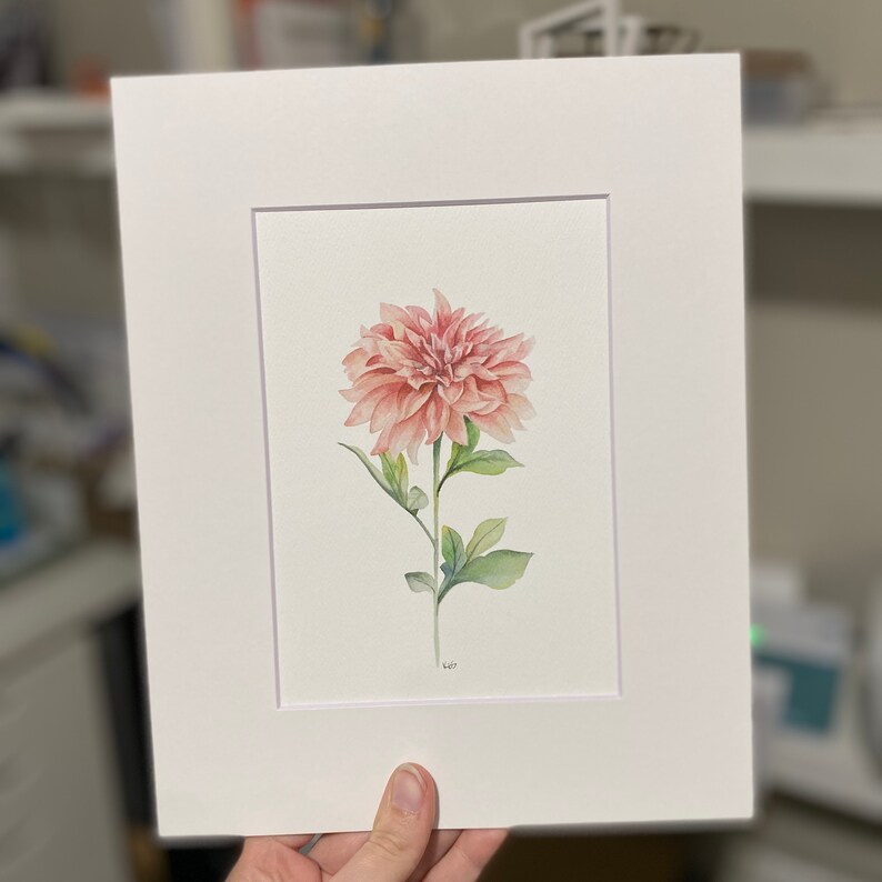 Watercolor Dahlia Wall Art Watercolor Pink Dahlia Painting Etsy