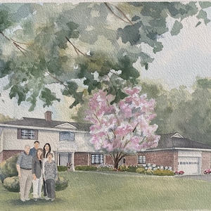 House portrait watercolor painting with family, hand painted House painting, custom portrait, Housewarming Gift, Mother's Day, Realtor gift image 10