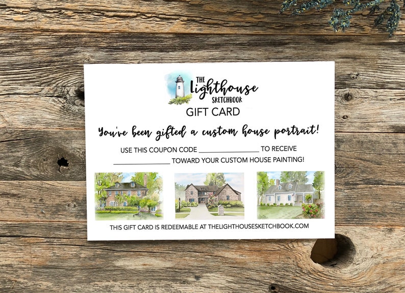 Gift certificate, Gift Card for Custom House Portrait