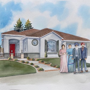 House portrait watercolor painting with family, hand painted House painting, custom portrait, Housewarming Gift, Mother's Day, Realtor gift image 7