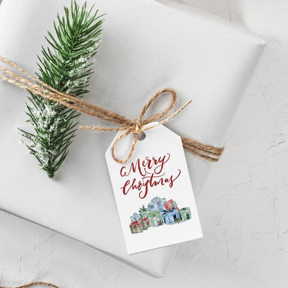 Christmas Gift Tag Set of Gift Tags Holiday Gift Tags Watercolor Christmas  Gift Tag With Silk String Gift Enclosure Tag for Present 