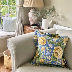 Floral cushion with ruffle. Floral pillow with ruffle. Made from a Laura Ashley fabric remnant.